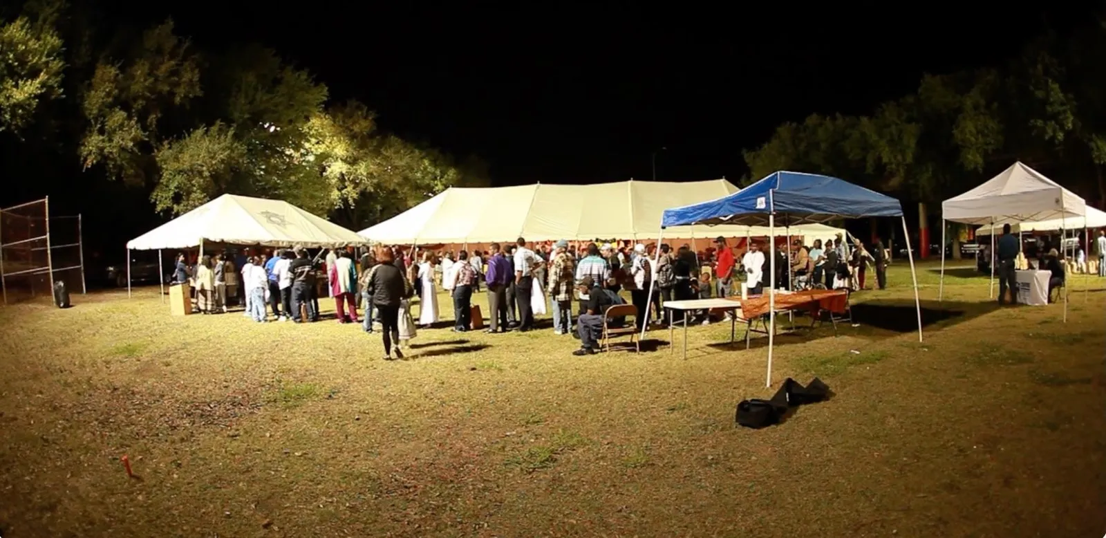 Evening tent revival gathering